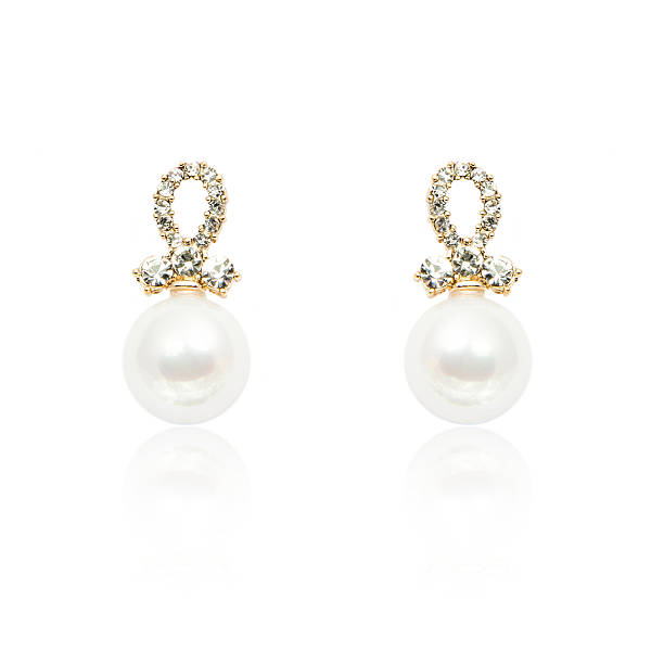 istock Pair of natural pearls earrings isolated on white 576895236