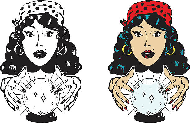 illustrazioni stock, clip art, cartoni animati e icone di tendenza di fortune teller e sfera di cristallo - fortune teller immagine