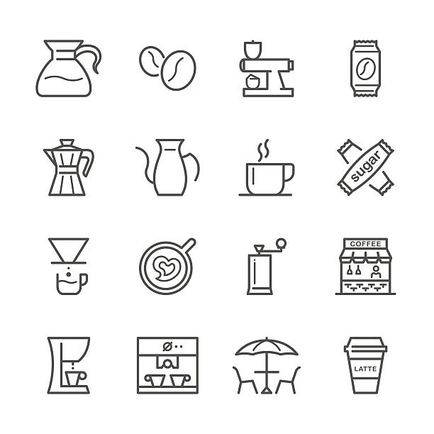 flat line icons - kaffee-serie - cafe breakfast scented coffee break stock-grafiken, -clipart, -cartoons und -symbole