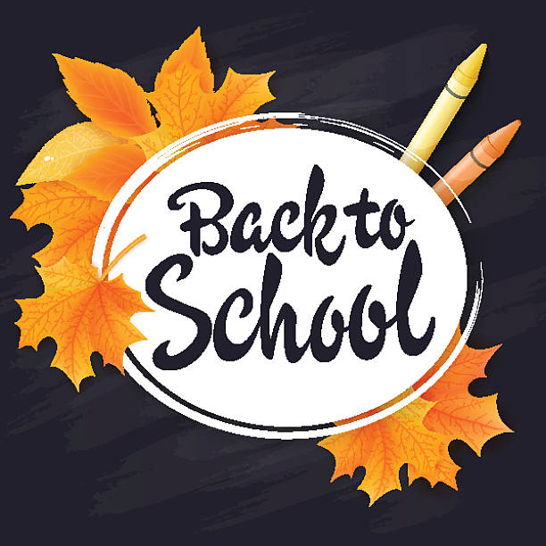 надписи этикетки обратно в школу с наклейкой, карандаши и цветы - fall semester stock illustrations