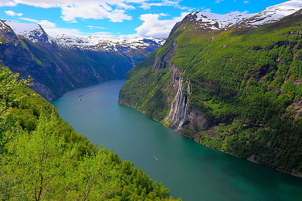 istock Geirangerfjord, speedboat ship, Seven Sisters Waterfall - Norway, Scandinavia 576899564