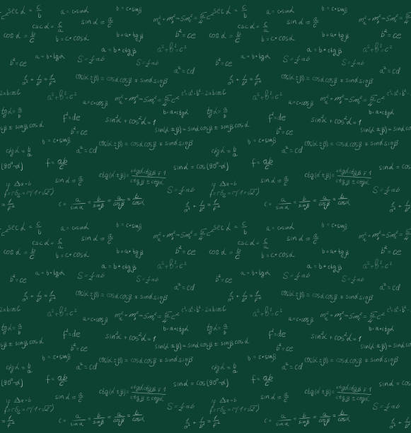 Seamless mathematics handwriting Seamless mathematics pattern handwriting on green school board - vector handwriting font not script stock illustrations