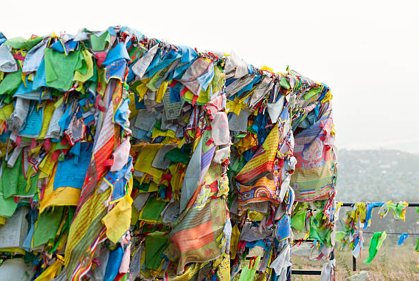 istock Prayer flags and Hadak at sunset in the Republic of 576902344