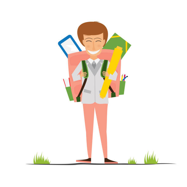 Smiling Young School Girl in Uniform with Pink Backpack. Smiling Young School Girl in Uniform with Pink Backpack. Vector Illustration. Girl isolated on white background. Back to School Concept. melting girl stock illustrations