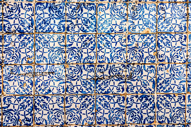 Portuguese colonial tiles (azulejos) in Sao Luis, Brazil Detail of the traditional Portuguese colonial tiles (azulejos) from facade of old house in Sao Luis, Brazil sao luis stock pictures, royalty-free photos & images