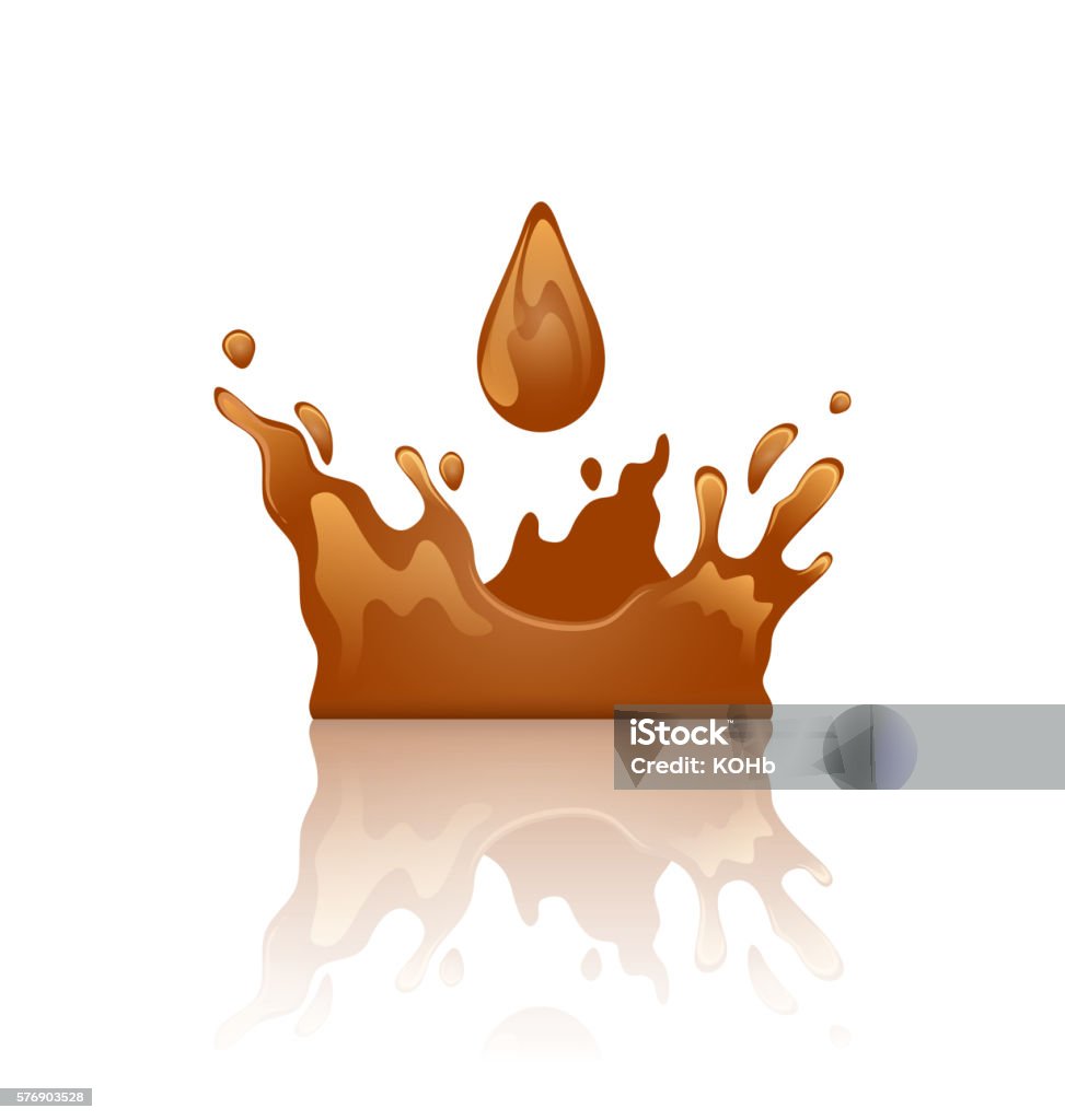 Chocolate splash crown with droplet and reflection, isolated on Illustration chocolate splash crown with droplet and reflection, isolated on white background - vector Chocó Department - Colombia stock vector