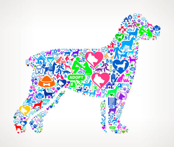 개 실루엣 개와 개 애완 동물 다채로운 아이콘 패턴 - training stock illustrations