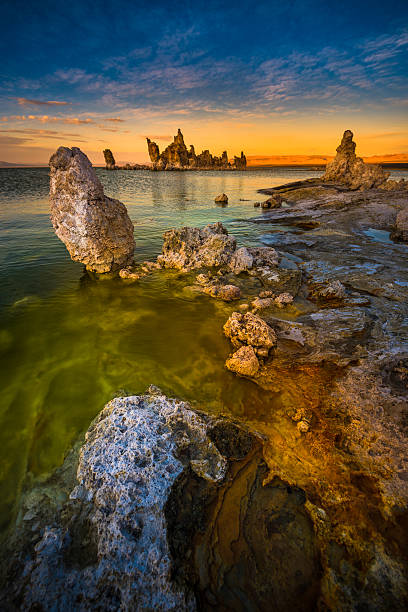 Mono Lake South Tufa after Sunset Vertical Composition South Tufa Mono Lake at Sunset California USA Vertical Composition Mono Lake stock pictures, royalty-free photos & images