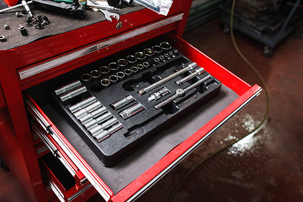 istock Kit of repairing tools in workshop 576906054