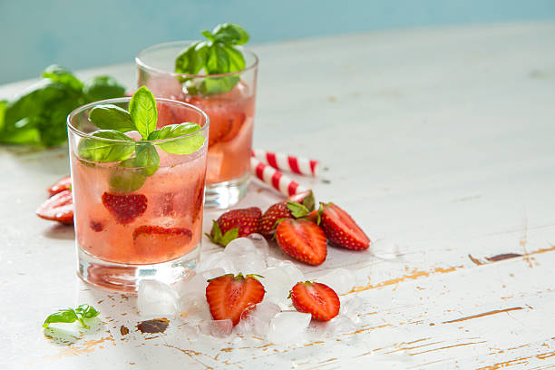 Strawberry and basil infused water stock photo