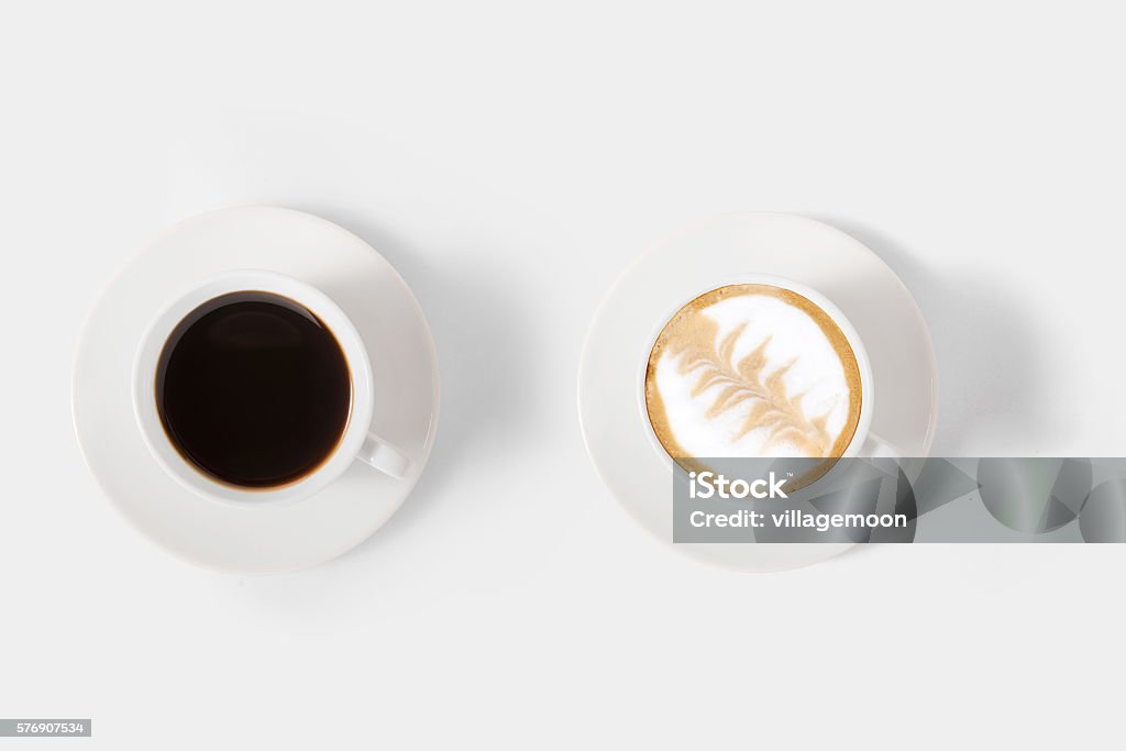 Design concept of mockup assortment coffee set isolated on white Design concept of mockup assortment coffee set isolated on white background. Clipping Path included on white background. Black Coffee Stock Photo