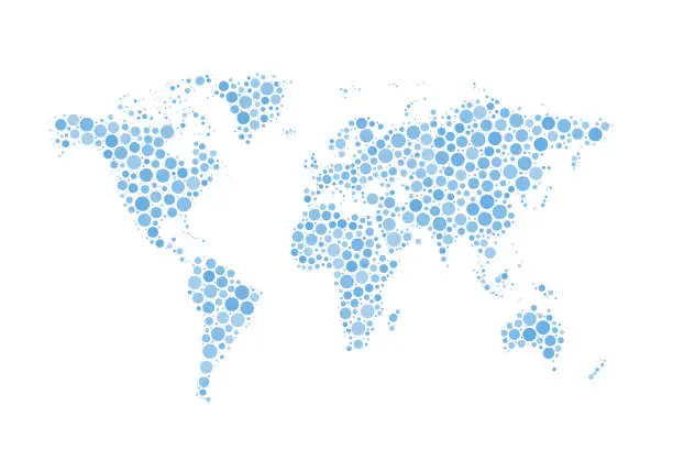 Vector illustration of World Map made up from blue circles