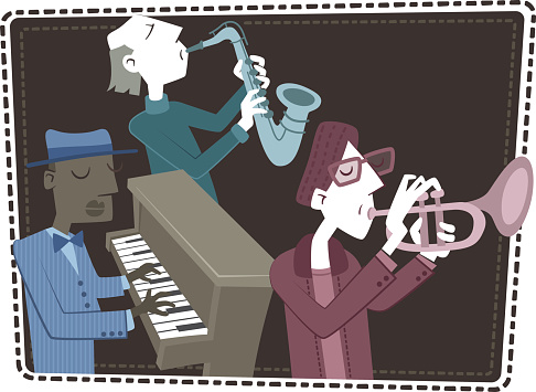 Retro style illustration of several jazz musicians playing their instruments. EPS10 file.