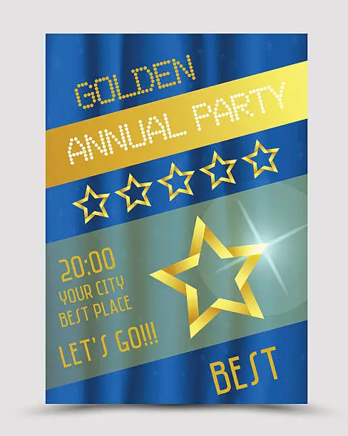 Vector illustration of annual party poster, golden concept