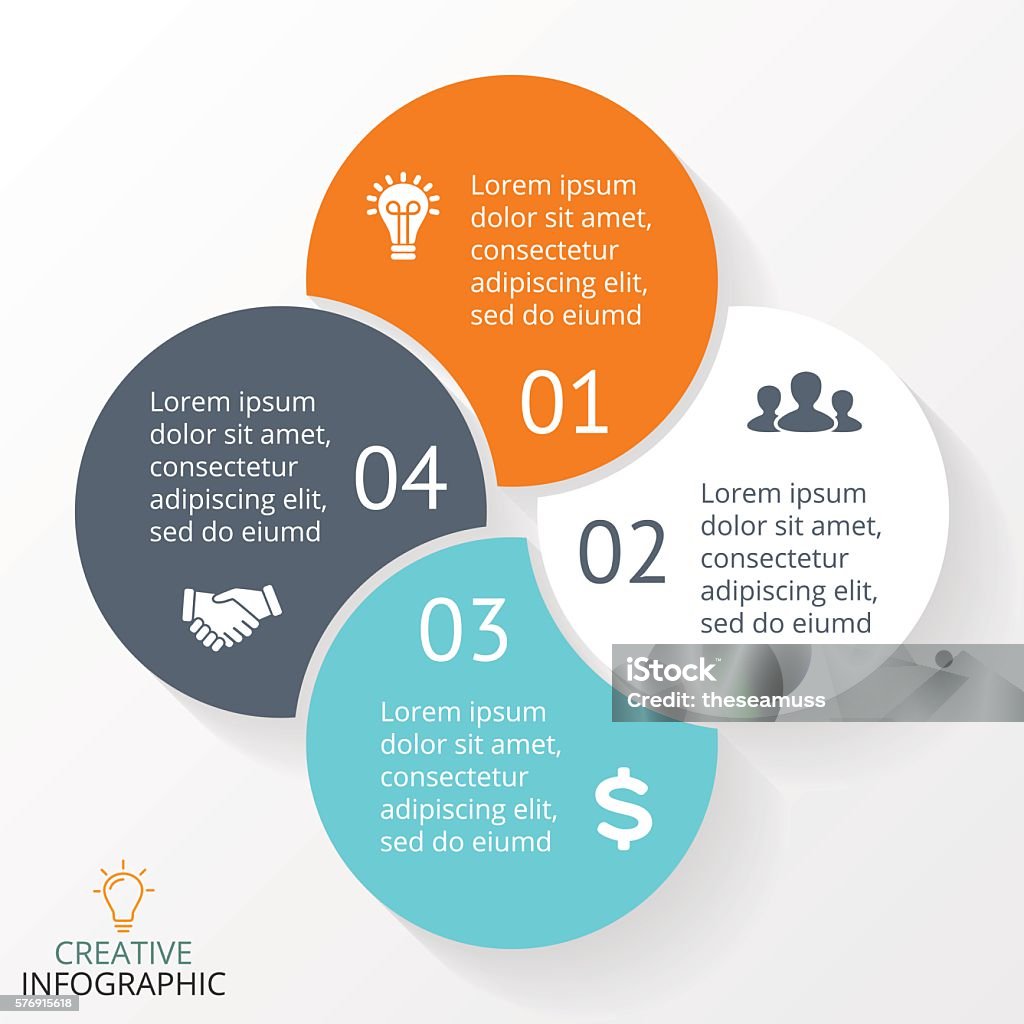 Vector circle arrows infographic, cycle diagram, graph, presentation chart. Business Circle arrows diagram for graph infographic presentation with steps parts options. Four Objects stock vector