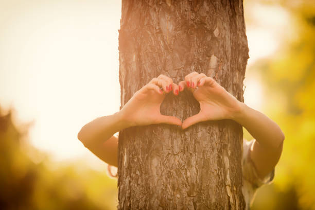 istock Girl sharing her heart with the tree. 576916916