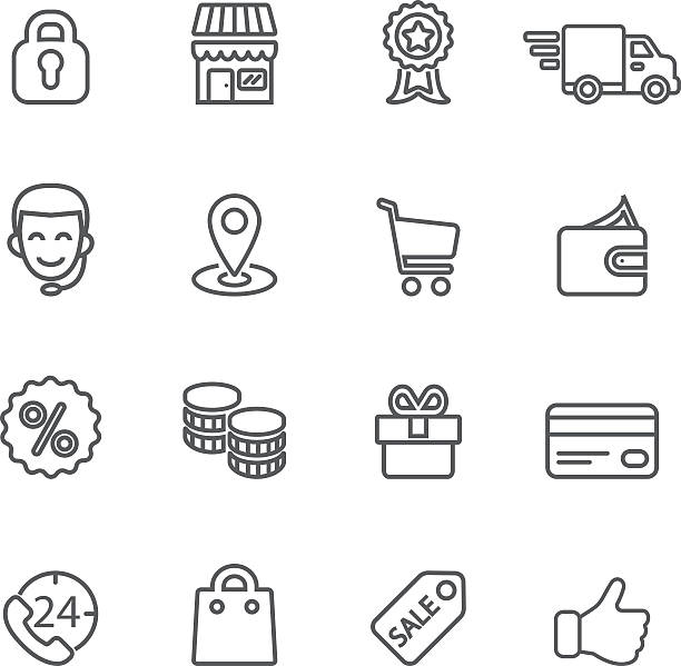 ilustrações de stock, clip art, desenhos animados e ícones de shopping line icons | eps10 - delivery van