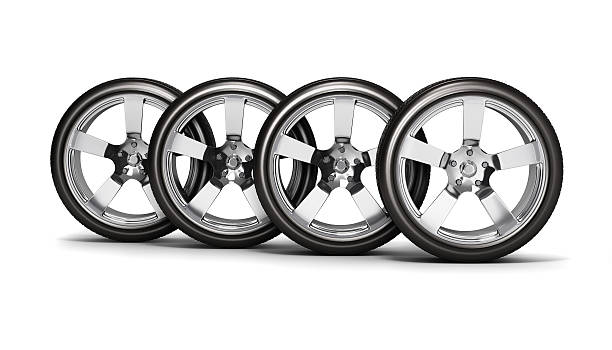 istock Car wheels isolated on white background 3d 576918616