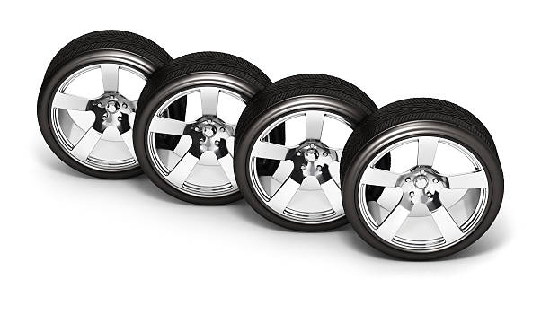 istock Car wheels isolated on white background 3d 576918706