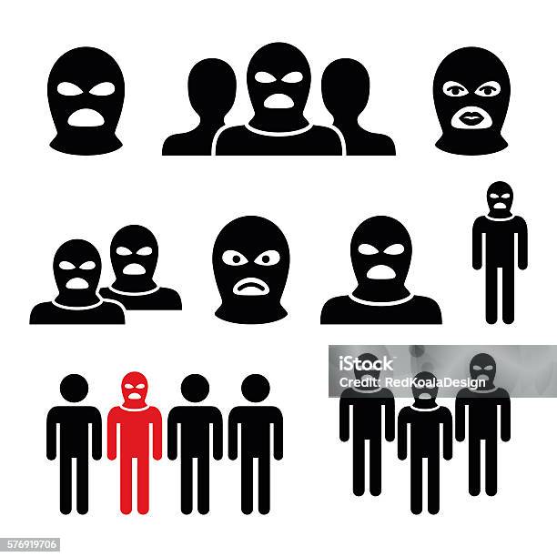 Terrorist Group Dangerous People In Balaclava Icons Set Stock Illustration - Download Image Now