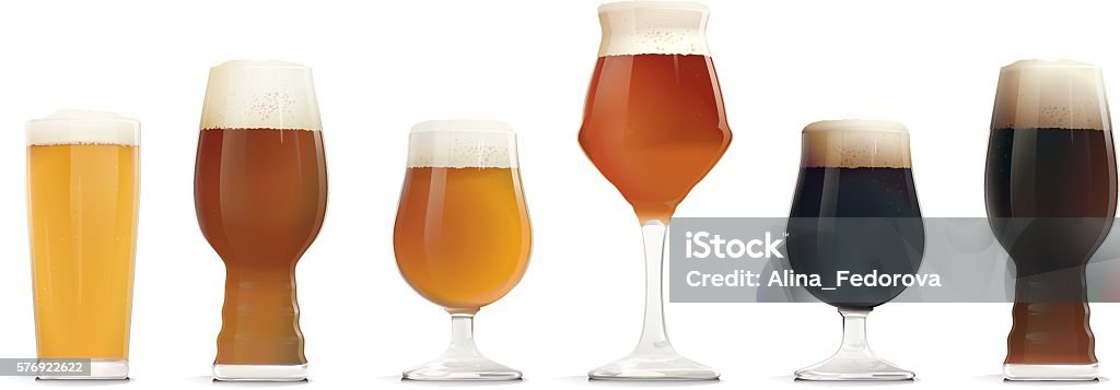 Beer glass | Types of Beer Different types of beer - Hoppy Lager, IPA, Golden Ale, APA, Stout, DIPA. Craft Beer. Craft Brewery. Beer - Alcohol stock vector