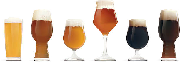 Beer glass | Types of Beer Different types of beer - Hoppy Lager, IPA, Golden Ale, APA, Stout, DIPA. Craft Beer. Craft Brewery. craft beer stock illustrations