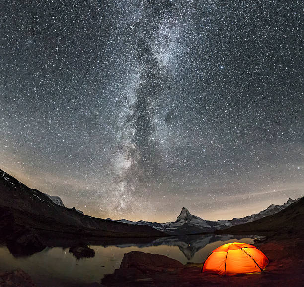 istock Loneley Tent under Milky Way at Matterhorn 576922730