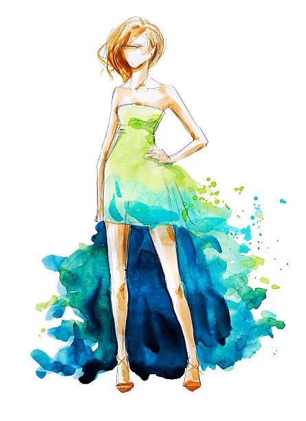 Watercolor fashion illustration, hand painted Watercolor fashion illustration, hand painted prom fashion stock illustrations