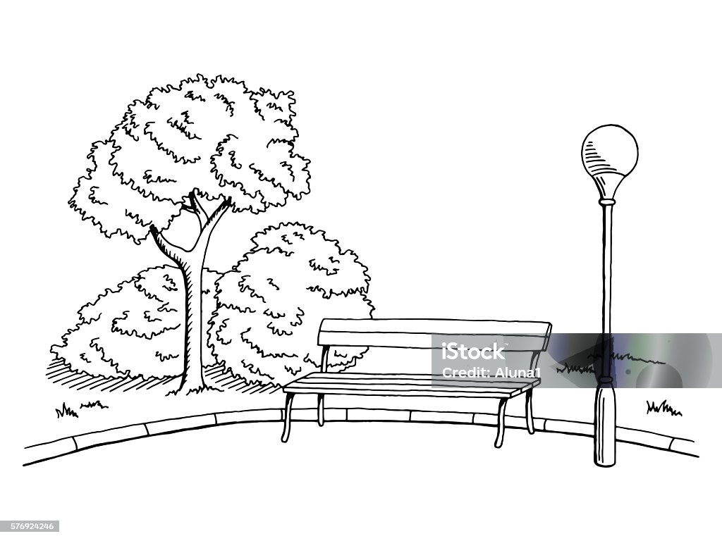 Park graphic black white bench lamp landscape sketch illustration vector Park graphic art black white bench lamp landscape sketch illustration vector Drawing - Activity stock vector