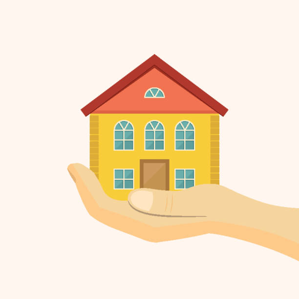 ilustrações de stock, clip art, desenhos animados e ícones de affordable housing icon. house in hand vector illustration. flat style - afford