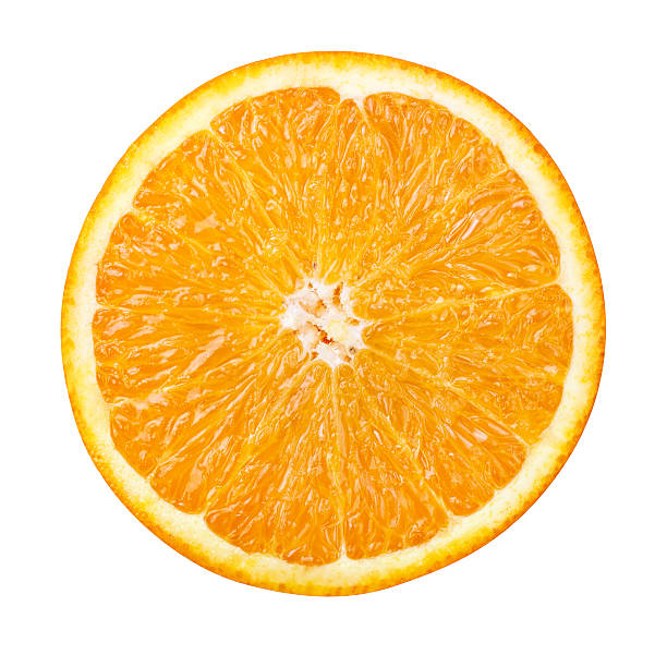 istock Slice of fresh orange isolated on white background 576927702