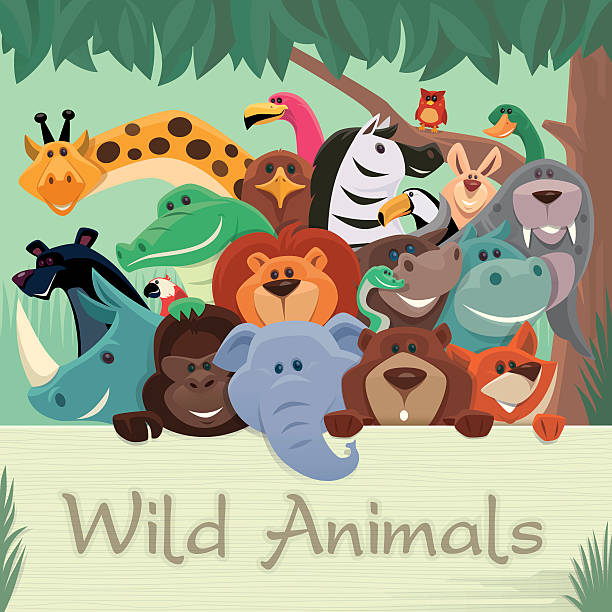 illustrazioni stock, clip art, cartoni animati e icone di tendenza di gruppo di animali selvatici che si raccolgono - mergini
