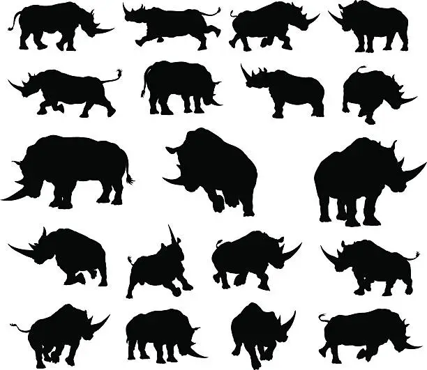 Vector illustration of Rhino Animal Silhouettes