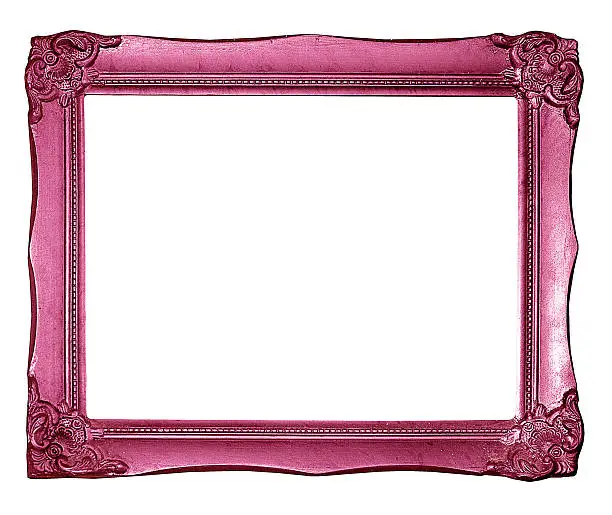 Photo of pink picture frame. Isolated on white background