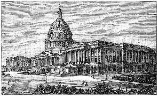 White house United States Capitol in Washington DC social history illustrations stock illustrations