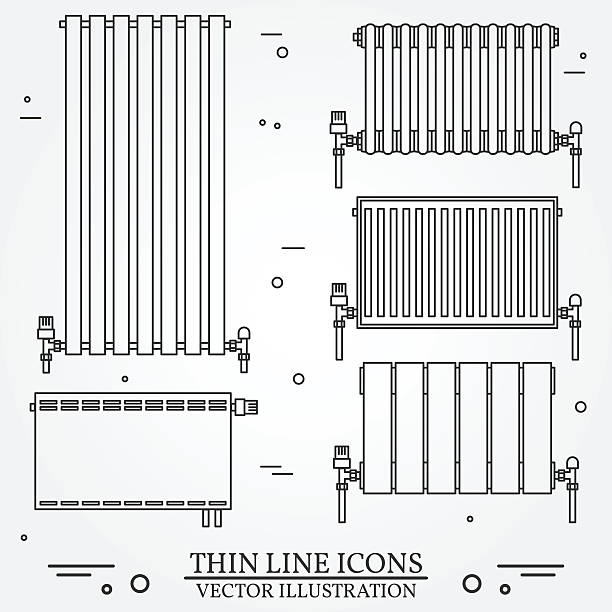 stockillustraties, clipart, cartoons en iconen met central heating radiators icons thin line for web and mobile, - central heating