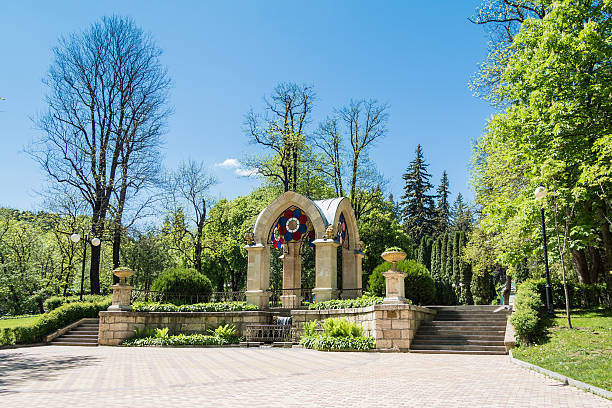 istock Stone gazebo in a beautiful park 577303628