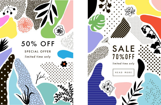 ilustrações de stock, clip art, desenhos animados e ícones de set of creative social media sale headers with discount offer - print shop