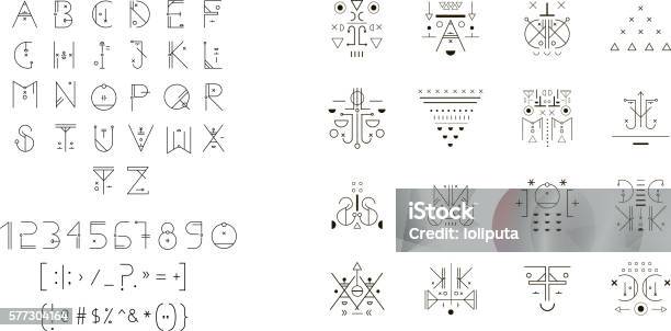 Satz Von Vektor Trendige Symbole Plus Ungewöhnliche Geometrische Alphabet Stock Vektor Art und mehr Bilder von Indigene Kultur