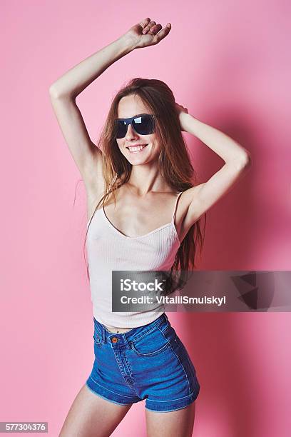 Fashion Portrait Of Girl With Sunglasses Wearing Pastel Stylization Stock Photo - Download Image Now