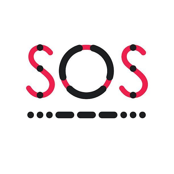 SOS symbol in international Morse Code SOS symbol in international Morse Code. Visual presentation of distress call. Red letters shapes and black symbols isolated on white background. Vector illustration sos stock illustrations