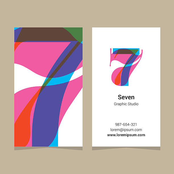 ilustrações, clipart, desenhos animados e ícones de logotipo "7", com modelo de cartão de visita. - number 7