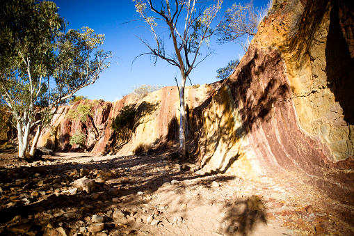 A sacred Aborginal site of Ochre Pits near Alice Springs in the Northern Territory, Australia