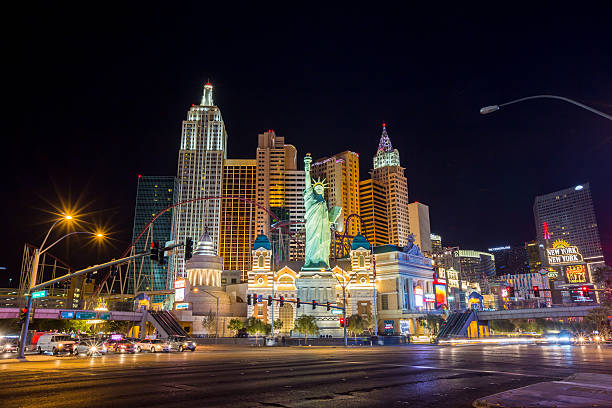 View of the strip  in Las Vegas. LAS VEGAS - OCT 29 : View of the strip on October 29, 2014 in Las Vegas. The Las Vegas Strip is an approximately 4.2-mile stretch of Las Vegas Boulevard in Clark County, Nevada. las vegas stock pictures, royalty-free photos & images