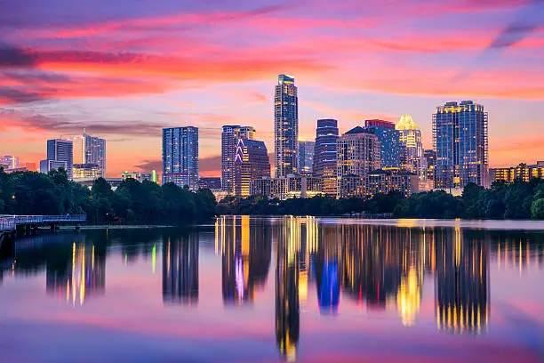 Austin, Texas, USA skyline on the Colorado River.