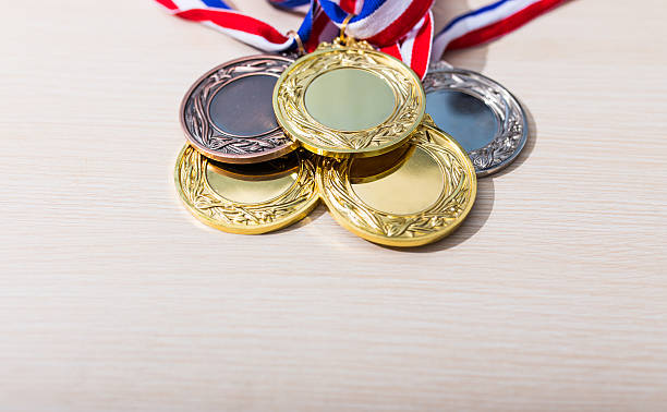 istock Metal medal with tricolor ribbon 577309574