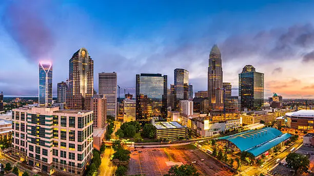 Charlotte, North Carolina, USA uptown skyline panorama.