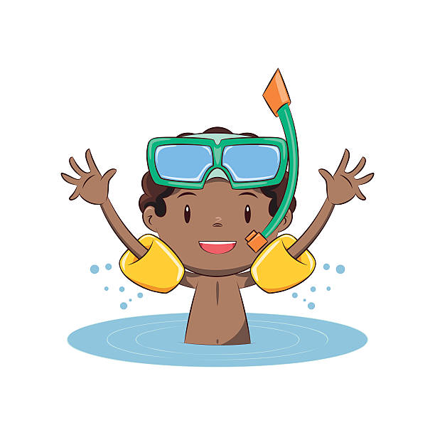 junge schwimmen, aufblasbare armbänder - life belt water floating on water buoy stock-grafiken, -clipart, -cartoons und -symbole