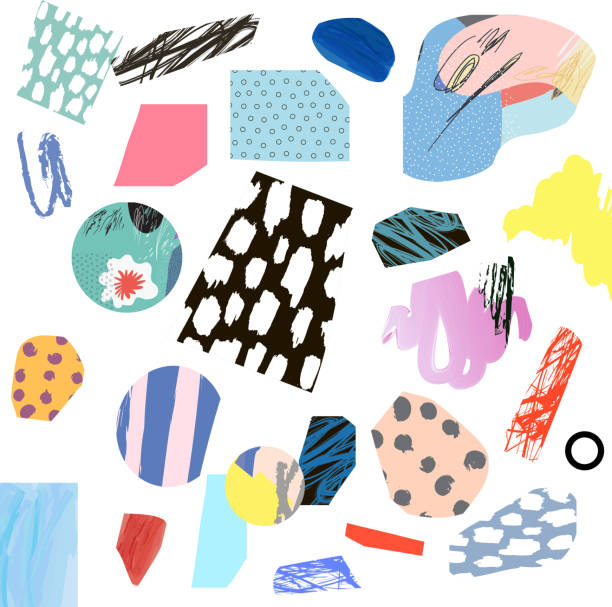 異なるテクスチャや形状を持つトレンディな創造的なコラージュ。 - craft doodle abstract funky点のイラスト素材／クリップアート素材／マンガ素材／アイコン素材
