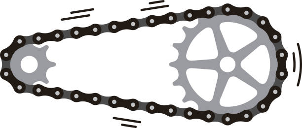 ilustraciones, imágenes clip art, dibujos animados e iconos de stock de cadena de bicicletas con ruedas denquillas. ilustración vectorial - bicycle chain bicycle gear chain gear